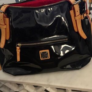 Dooney & Bourke Glossy Black and Tan Shoulder Bag
